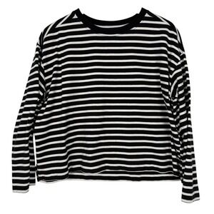 Free Assembly Womens Black White Striped Long Sleeve Boxy Crewneck Top L